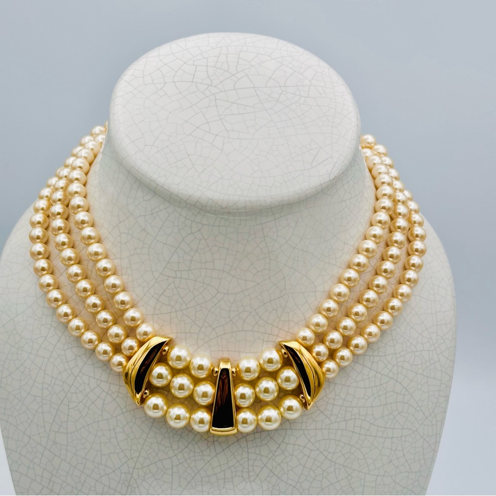 Vintage Napier pearl gold triple strand necklace